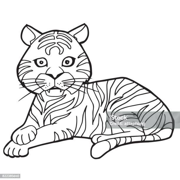 Cartoon Cute Tiger Coloring Page Vector Illustration Stock Illustration - Download Image Now
