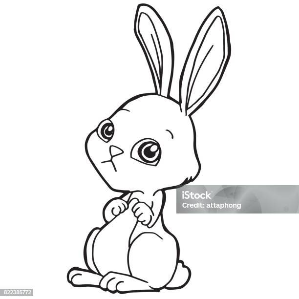 Cartoon Cute Rabbit Coloring Page Vector Illustration Stock Illustration - Download Image Now