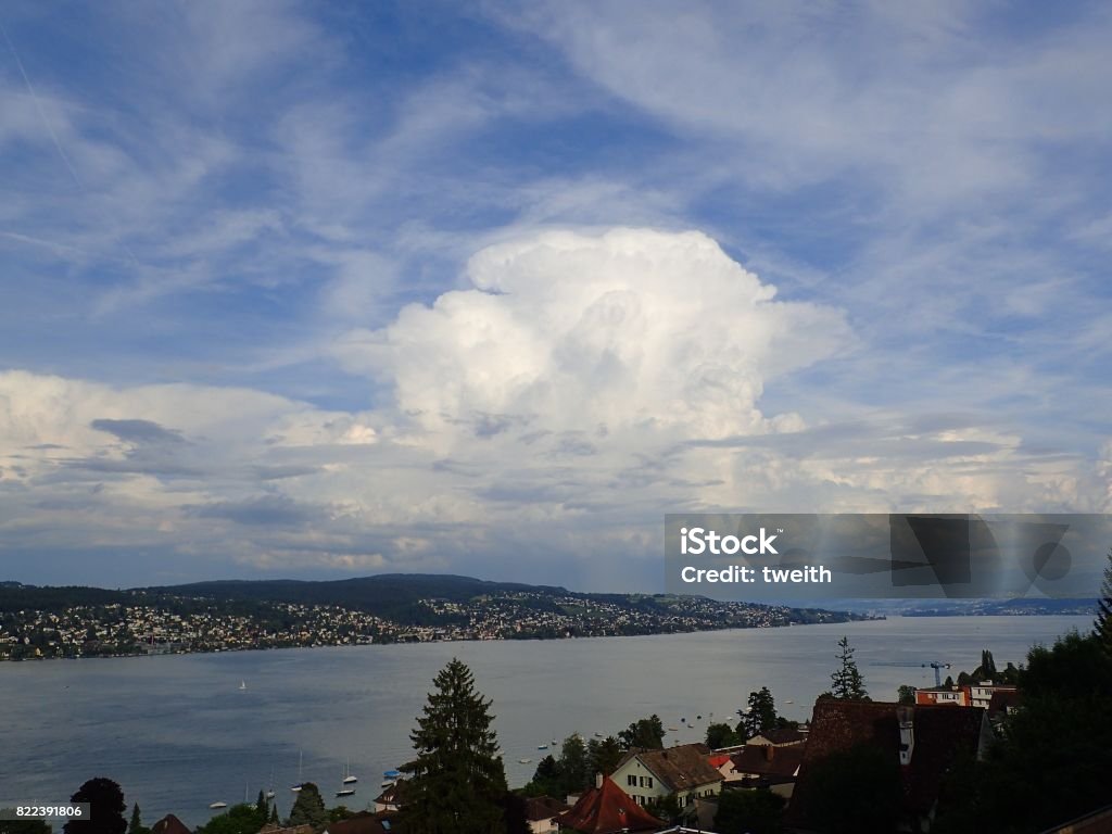 Thunderstorm approaching the Lake Zurich Thunderstorm approach the Lake Zurich Cloud - Sky Stock Photo