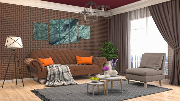 istock Interior living room. 3d illustration 822397008
