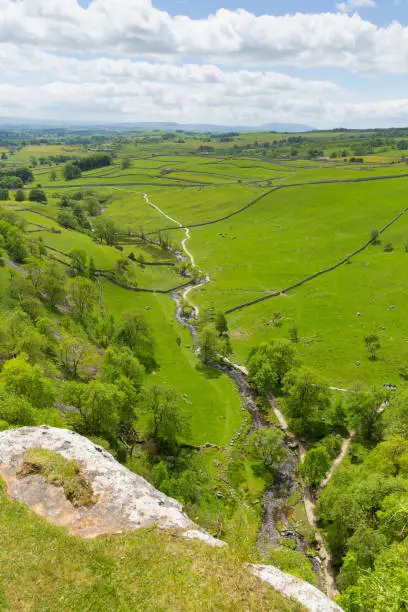 Malham Cove view from the top Yorkshire Dales National Park UK in summer