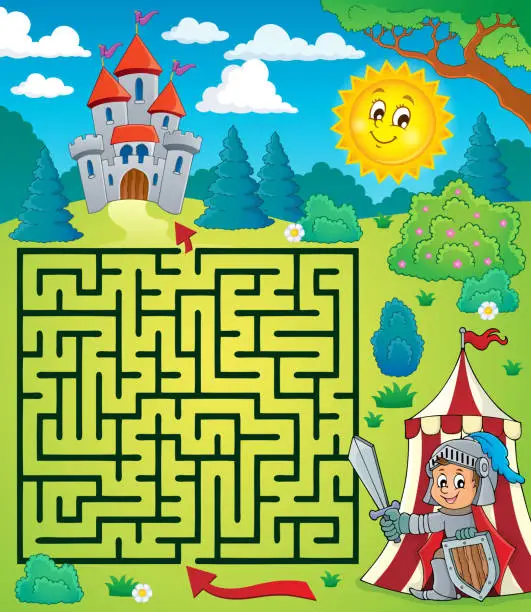 Vector illustration of Maze 3 with knight theme