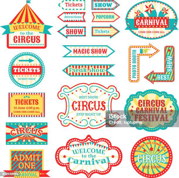 Circus Vintage Signboard Labels Banner Vector Illustration Isolated On White Entertaining Banner Sign Stock Illustration - Download Image Now