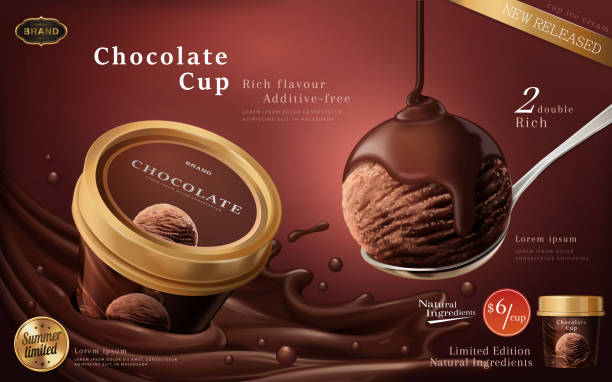 çikolatalı dondurma kupası reklamlar - çikolata illüstrasyonlar stock illustrations