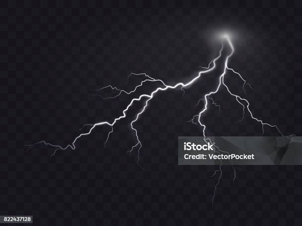 Vector Illustration Of A Realistic Style Of Bright Glowing Lightning Isolated On A Dark Natural Light Effect Stock Illustration - Download Image Now