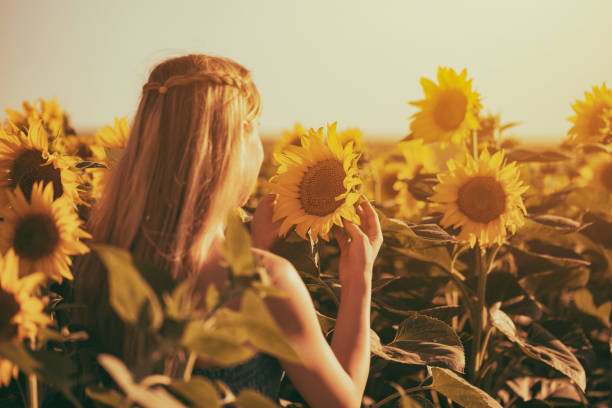 istock Woman  smelling  sunflower 822448778