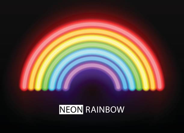 Neon rainbow. Vector glowing multicolored brushes vector art illustration