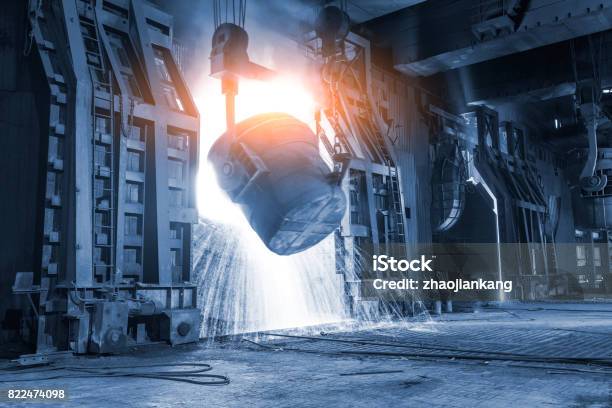 Blast Furnace Smelting Liquid Steel In Steel Mills Stock Photo - Download Image Now - Backgrounds, Bright, Business Finance and Industry