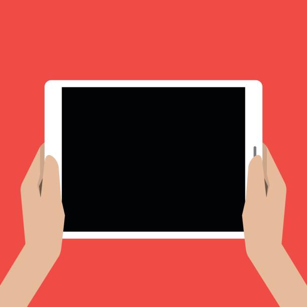 illustrations, cliparts, dessins animés et icônes de mains holing tablet pc avec un écran noir - computer icon symbol e reader mobile phone