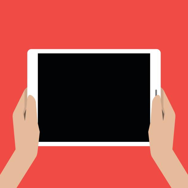 Hands holing tablet computer with a black screen Hands holing tablet computer with a black screen.  Using digital tablet pc. Vector illustration ipad hand stock illustrations