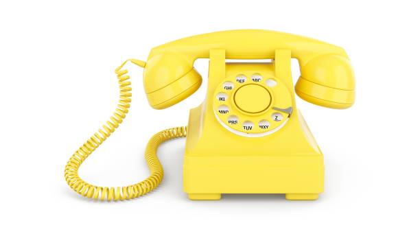 istock 3D rendering yellow vintage phone isolated on white background 822492374