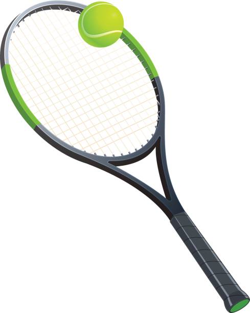 tennisschläger mit einem ball - tennis racket ball isolated stock-grafiken, -clipart, -cartoons und -symbole