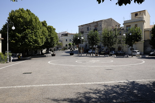 Marzamemi, Italy - August 23, 2018: Shot of Regina Margherita square full of tourists during a summer day