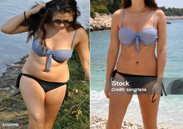 Real Before And After Weight Loss Photo Stock Photo - Download Image Now - Dieting, Before and After, Anticipation