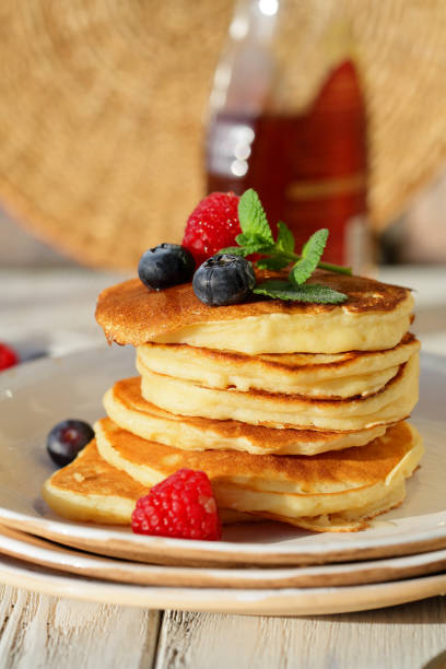 istock Stack of Breakfast pancake with berry, food closeup 822515184