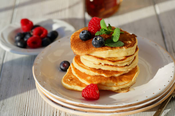 istock Breakfast pancake with berry, food closeup 822515198