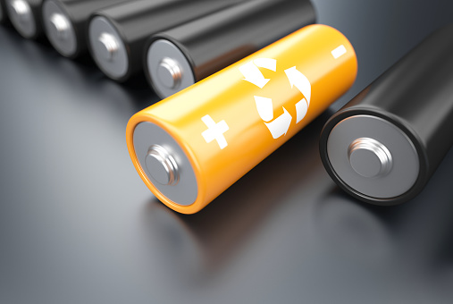 Discharged and various level energy batteries infographic set on white background, 3d illustration