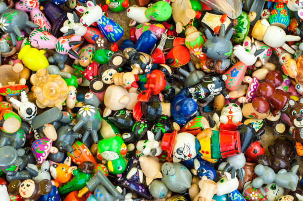 istock Background. Texture. Small earthenware toys, Painted colors. whistle 822541544