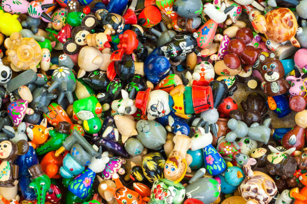 istock Background. Texture. Small earthenware toys, Painted colors. whistle 822542242