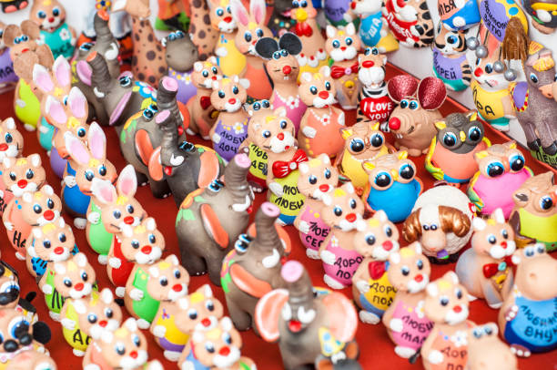 istock Background. Texture. Small earthenware toys, Painted colors. whistle 822542566