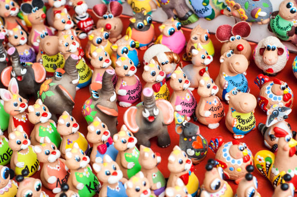istock Background. Texture. Small earthenware toys, Painted colors. whistle 822544926