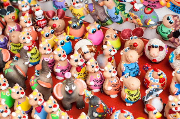istock Background. Texture. Small earthenware toys, Painted colors. whistle 822547256