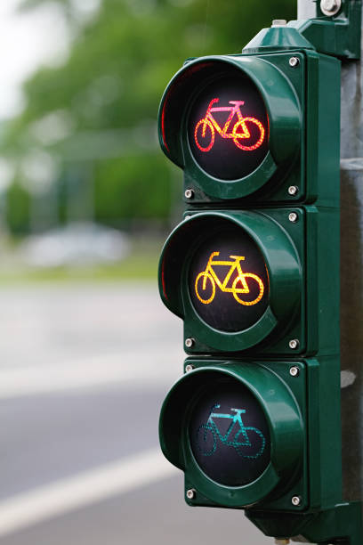 istock traffic light with red and yellow bicycle sign 822547518