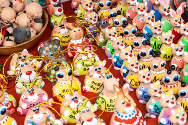 istock Background. Texture. Small earthenware toys, Painted colors. whistle 822547586