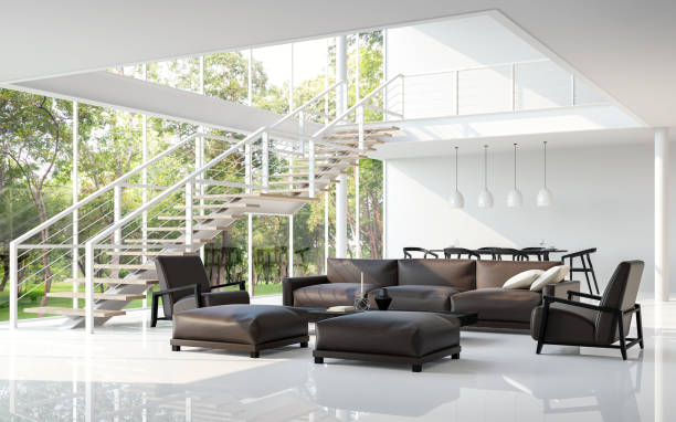 istock Modern white living room and dining room 3d rendering image 822550616