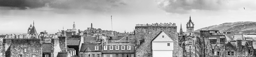 Shot of the roof tops and skyline of Edinburgh