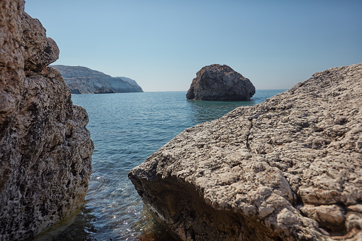 Coast. Pebbles. Beach of Aphrodite, Cyprus.