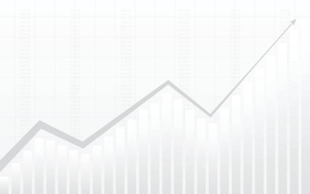 흰색 그라데이션 바탕에 주식 시장에 선 그래프 및 추상 금융 차트 - graph arrow sign chart single line stock illustrations