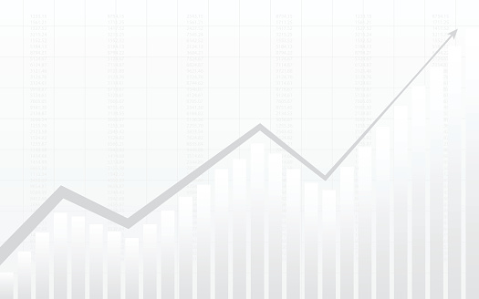 abstract financial chart with line graph and numbers in stock market on gradient white color background