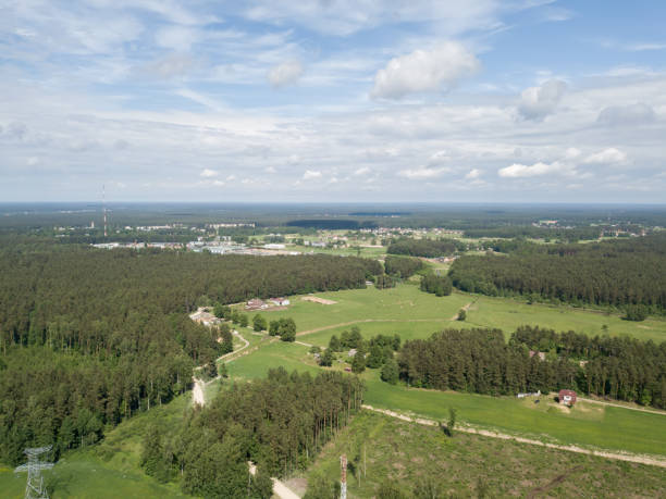 istock Aerial view of countryside, drone top view 822573556