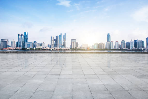 istock Panoramic skyline and buildings with empty concrete square floor 822586234