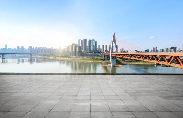 istock Panoramic skyline and buildings with empty concrete square floor 822591708