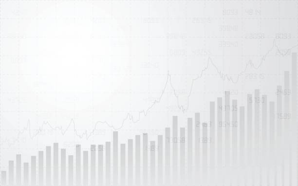 抽象的な線グラフ、棒グラフ、灰色のグラデーションの背景に株式市場での在庫数と金融 - bar chart点のイラスト素材／クリップアート素材／マンガ素材／アイコン素材