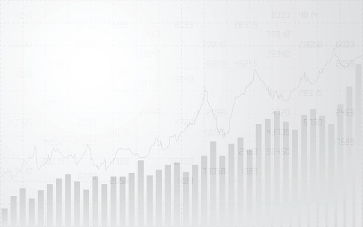abstract financial with line graph, bar chart and stock numbers in stock market on gradient gray color background