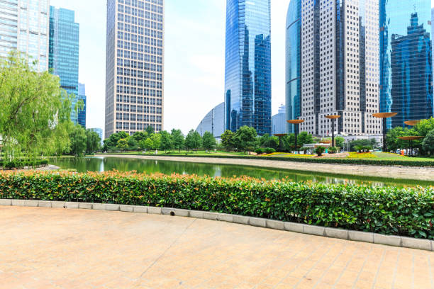 istock Modern urban architecture and green plants in Shanghai 822593574