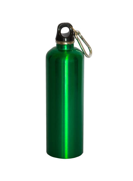 istock Green metal water flask isolated on a white background with path 822600622