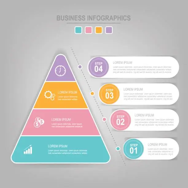 Vector illustration of Infographics template of four steps on squares