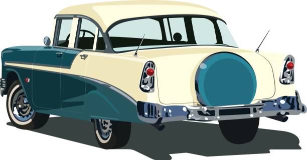 illustrazioni stock, clip art, cartoni animati e icone di tendenza di american car - hood car headlight bumper