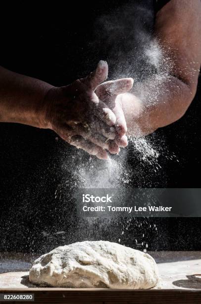 Senior Woman Bakes Christmas Pastries Stock Photo - Download Image Now - Flour, Bread, Hand