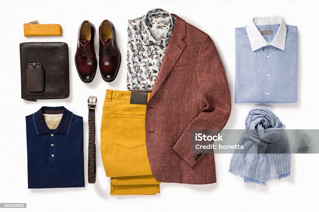 Roupas masculinas e acessórios pessoais - Foto de stock de Roupa de homem royalty-free