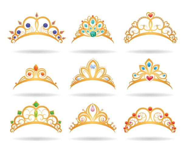 prinzessin goldene diademe mit diamanten - tiara stock-grafiken, -clipart, -cartoons und -symbole