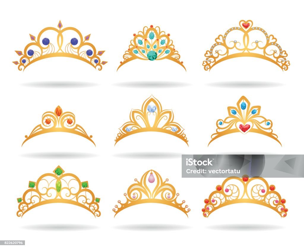 Princess diadèmes or avec diamants - clipart vectoriel de Tiare - Couronne libre de droits