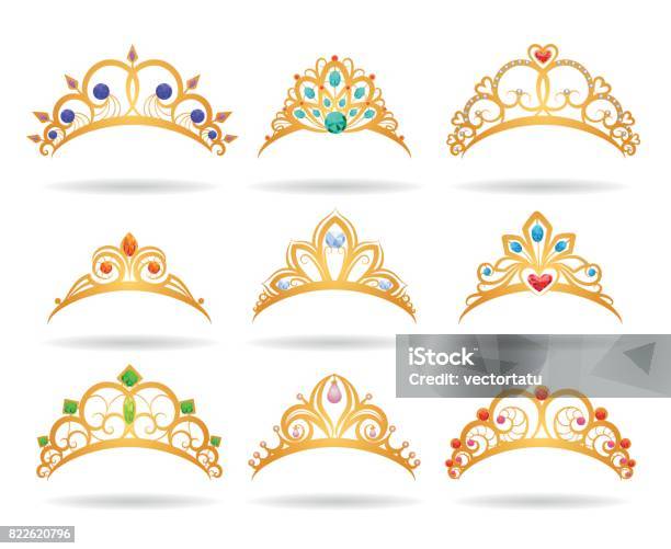 Princess Diadèmes Or Avec Diamants Vecteurs libres de droits et plus d'images vectorielles de Tiare - Couronne - Tiare - Couronne, Couronne - Couvre-chef, Princesse