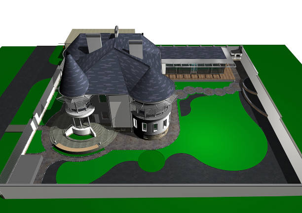 istock Contemporary castle style house, 3D render 822621874