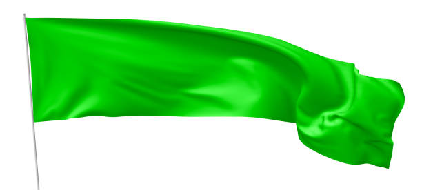 istock Long green flag with flagpole waving in wind. 822623904