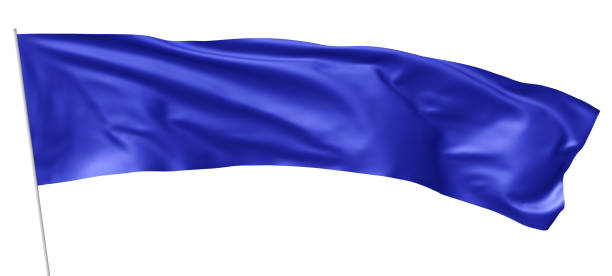istock Long blue flag on flagpole waving in wind 822623978